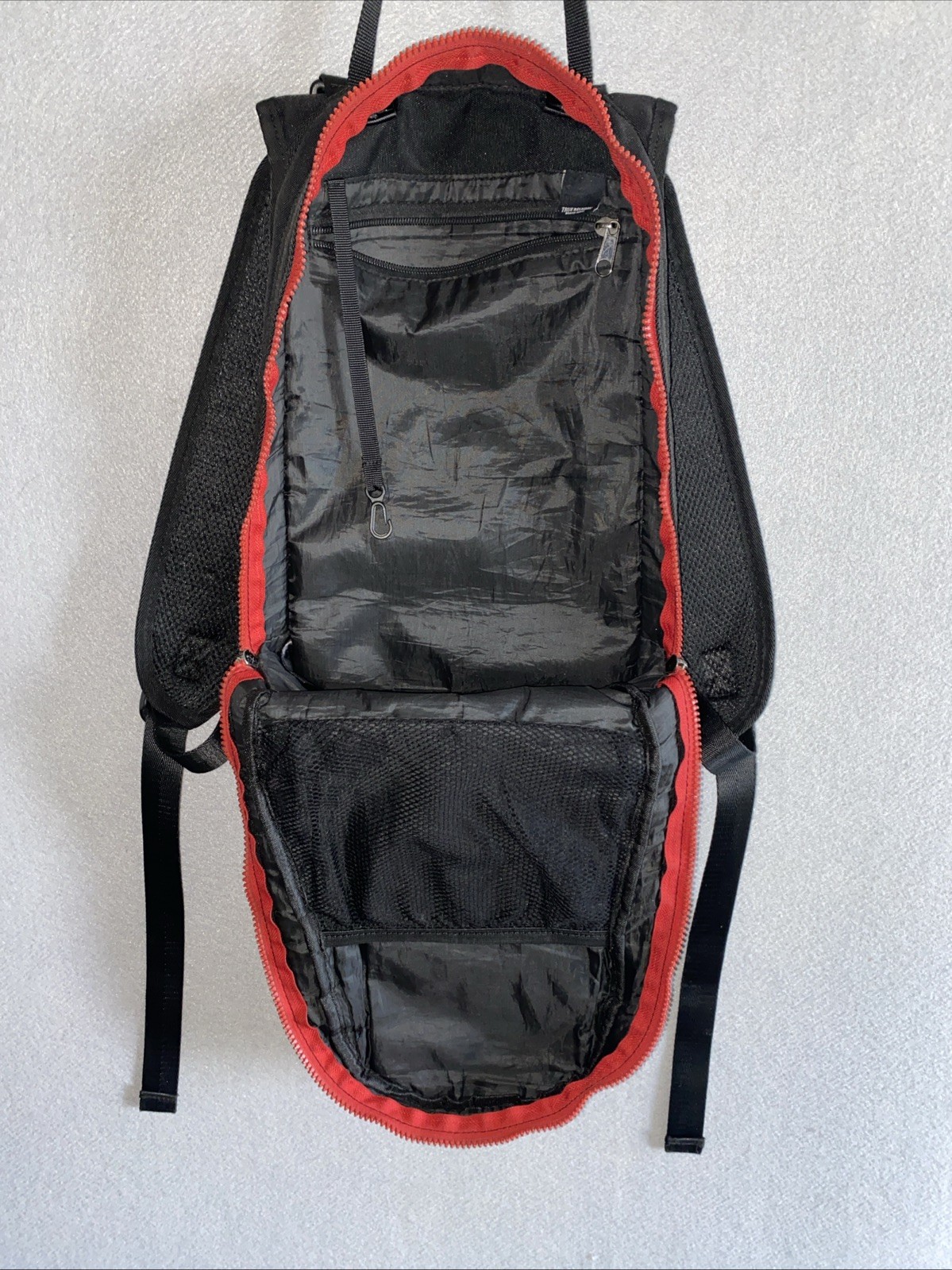 True Religion Backpack 14” Black/Red Zip Inner Pockets Shoulder Straps