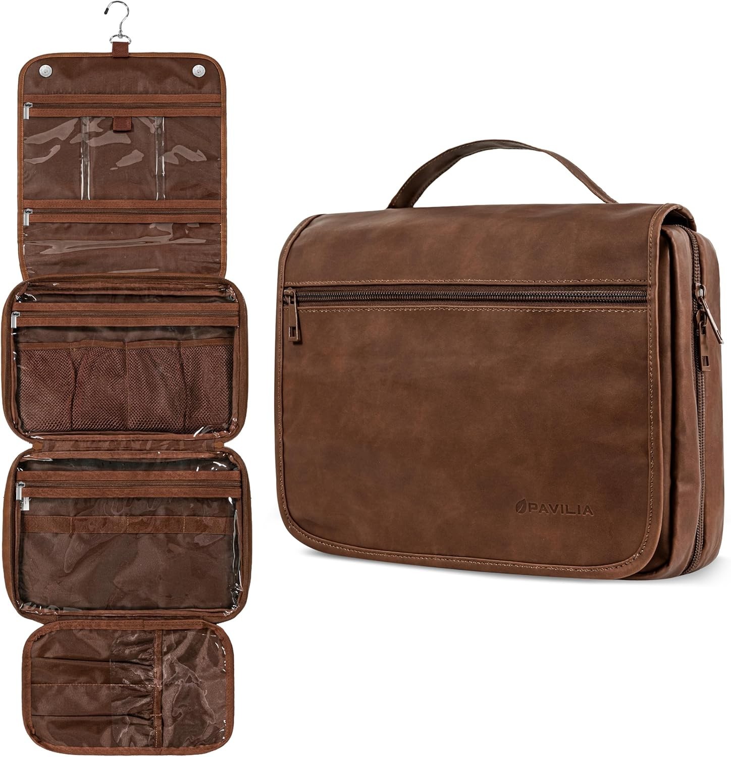 Hanging Leather Toiletry Bag Men’s Shaving Dopp Kit for Travel Bathroom Shower