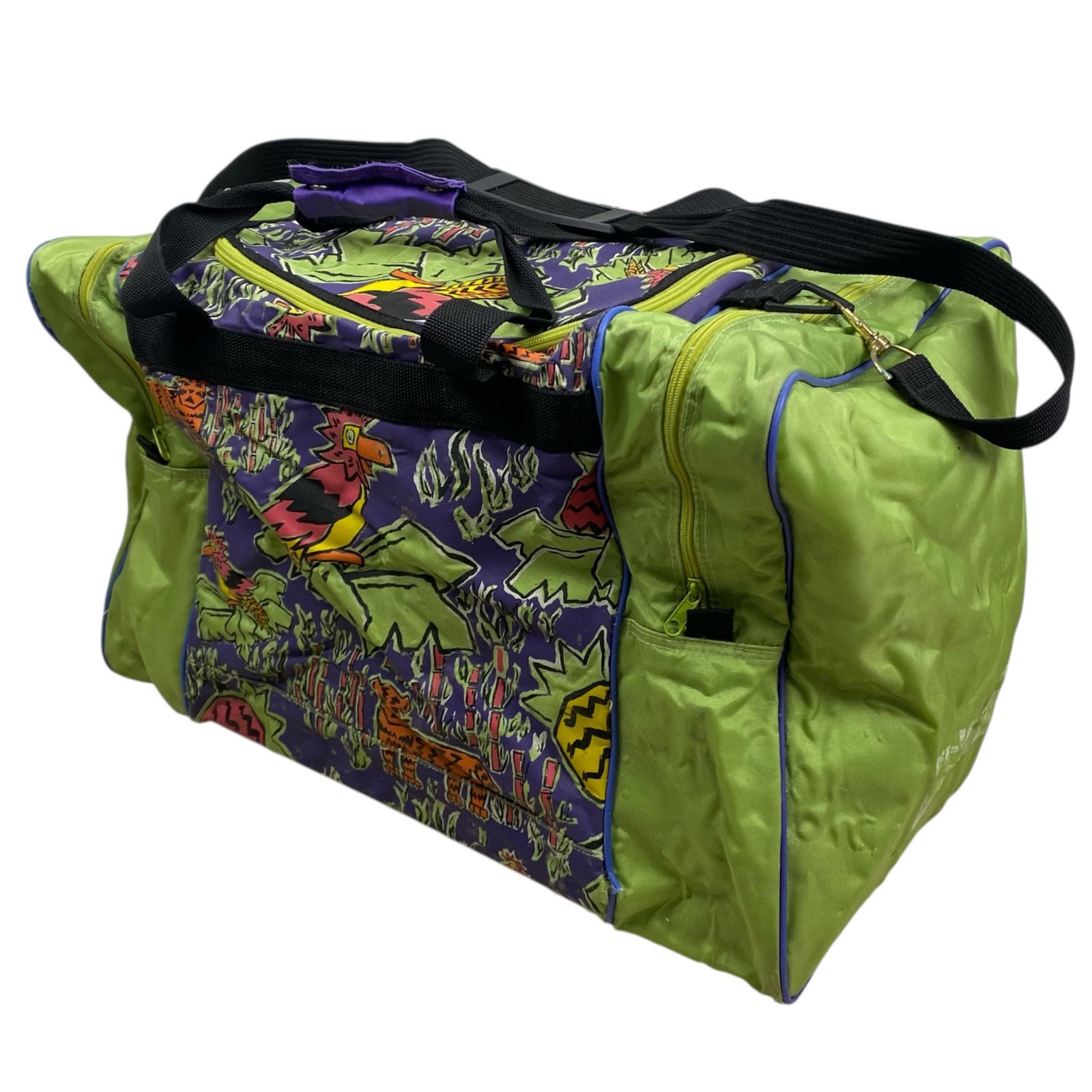 Vintage ELLIS BRIGHAM 80s/90s Holdall Neon Green Animal Print Duffle Bag Ski