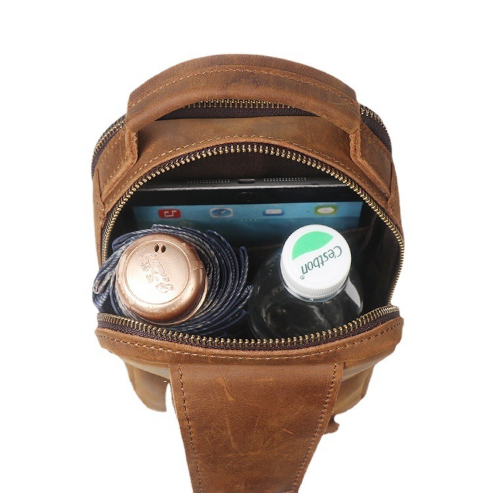 Men’s Leather Sling Backpack Crossbody Chest Bag for Travel Shoulder Pack