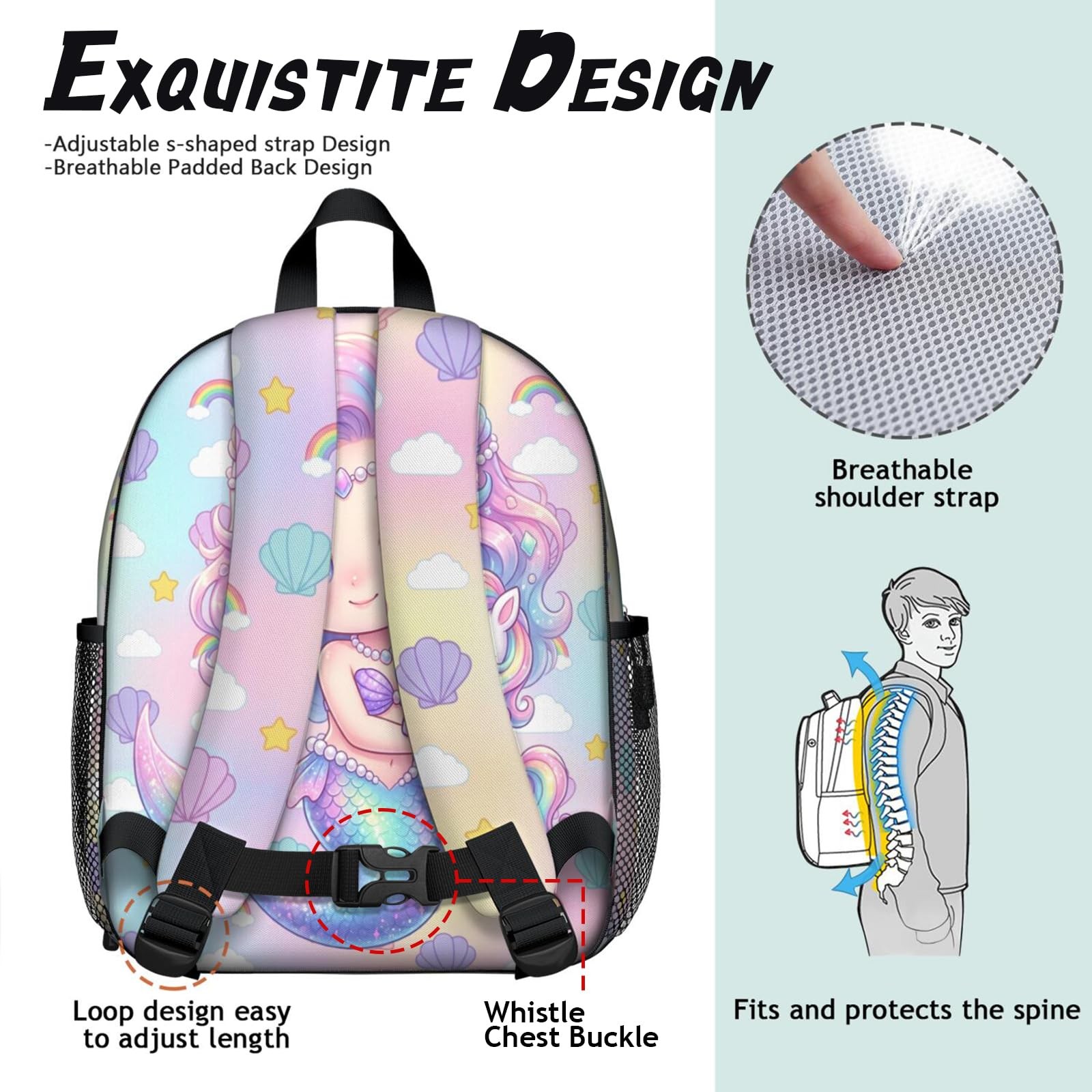 Quelindra Girls Backpack for Ages 3-8, Mermaid & Unicorn Preschool Kindergart…