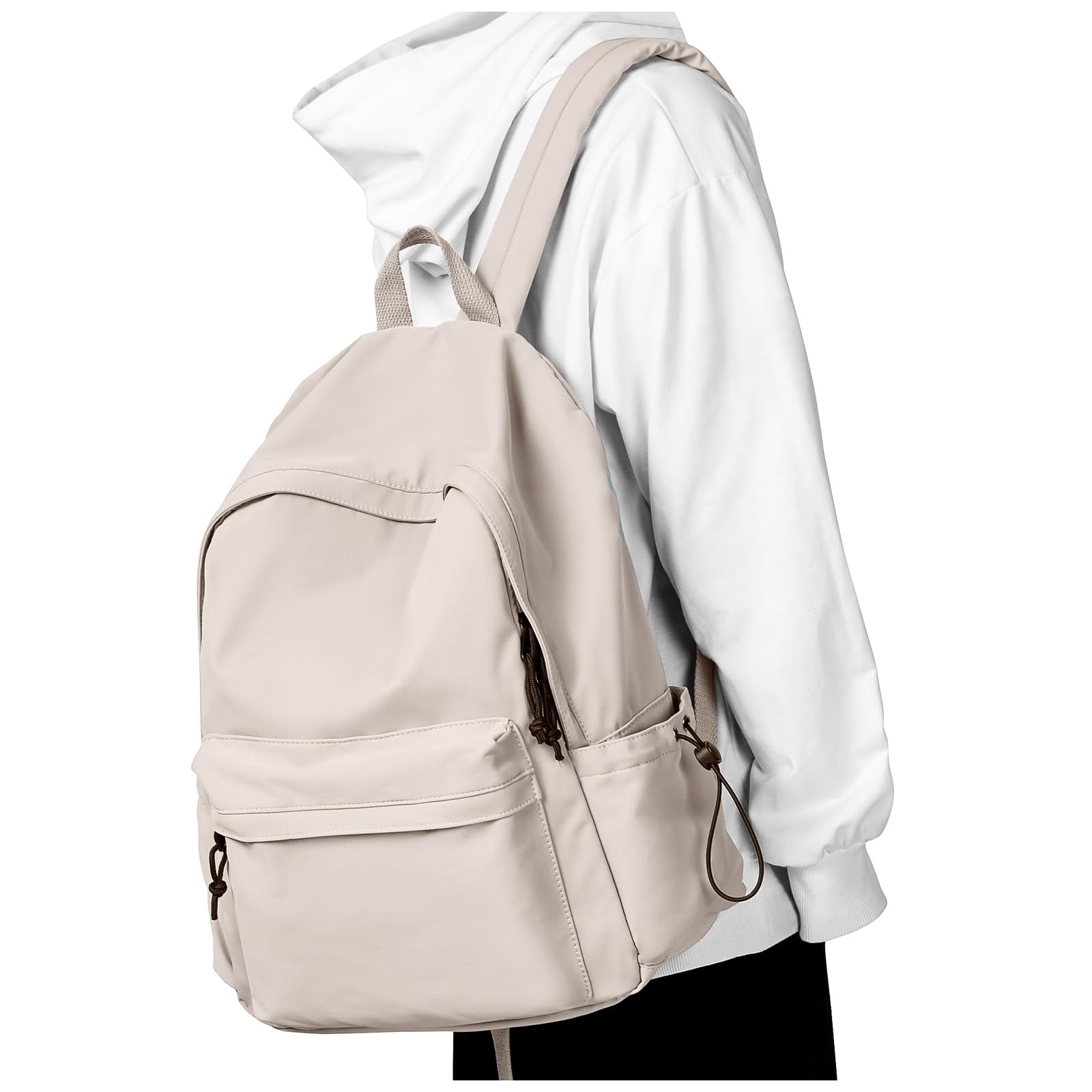 Middle School Backpack Simple College Students Aesthetic High School Bag Beige