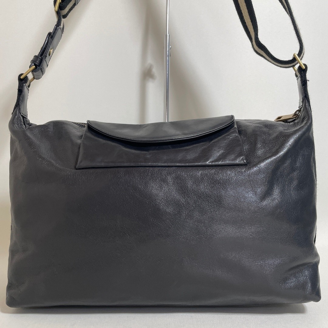 Bally Shoulder Bag Genuine Leather Black Designer With Dustbag 22×33×13cm
