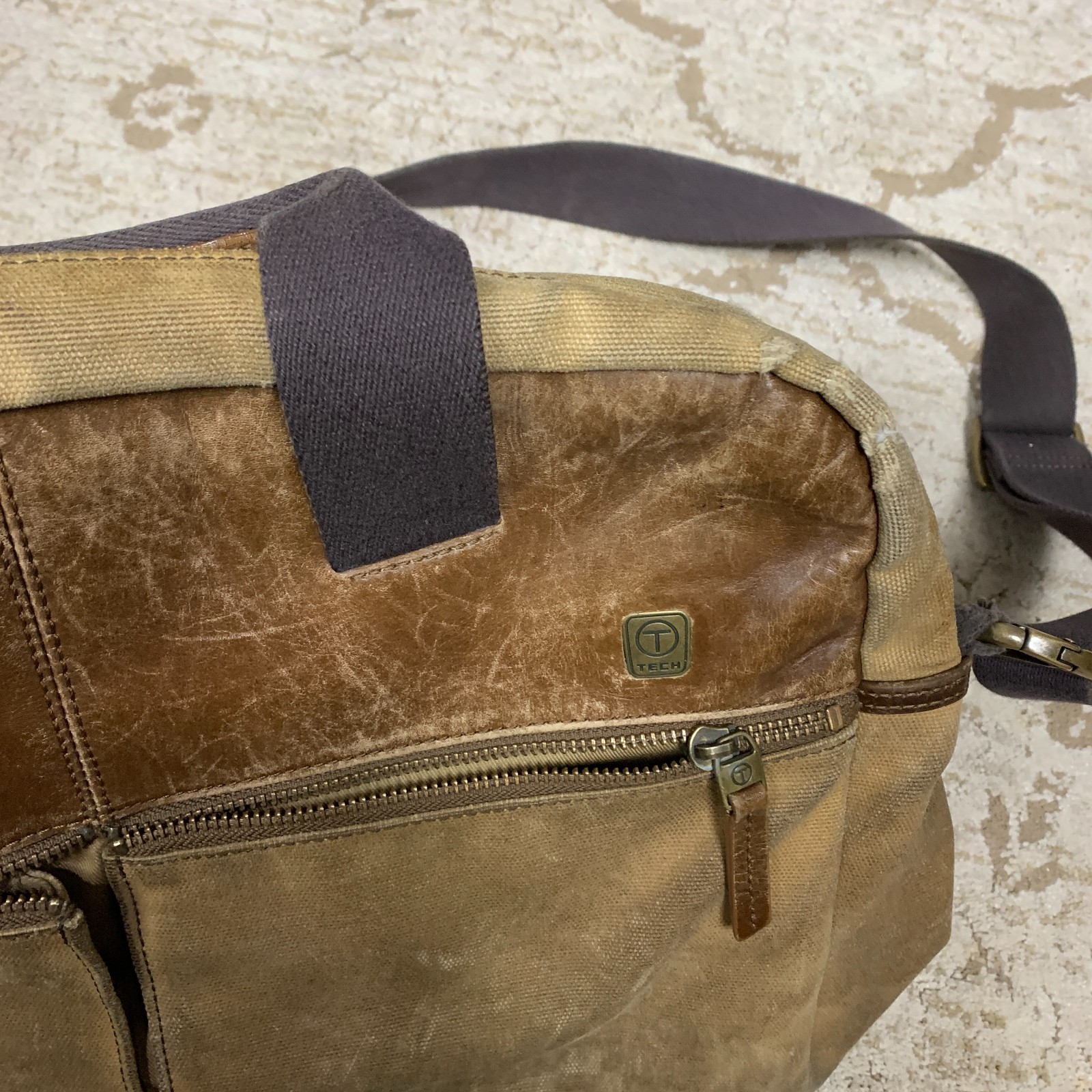 TUMI Portfolio Briefcase Shoulder Bag Bethlehem Leather Waxed Canvas Terrain