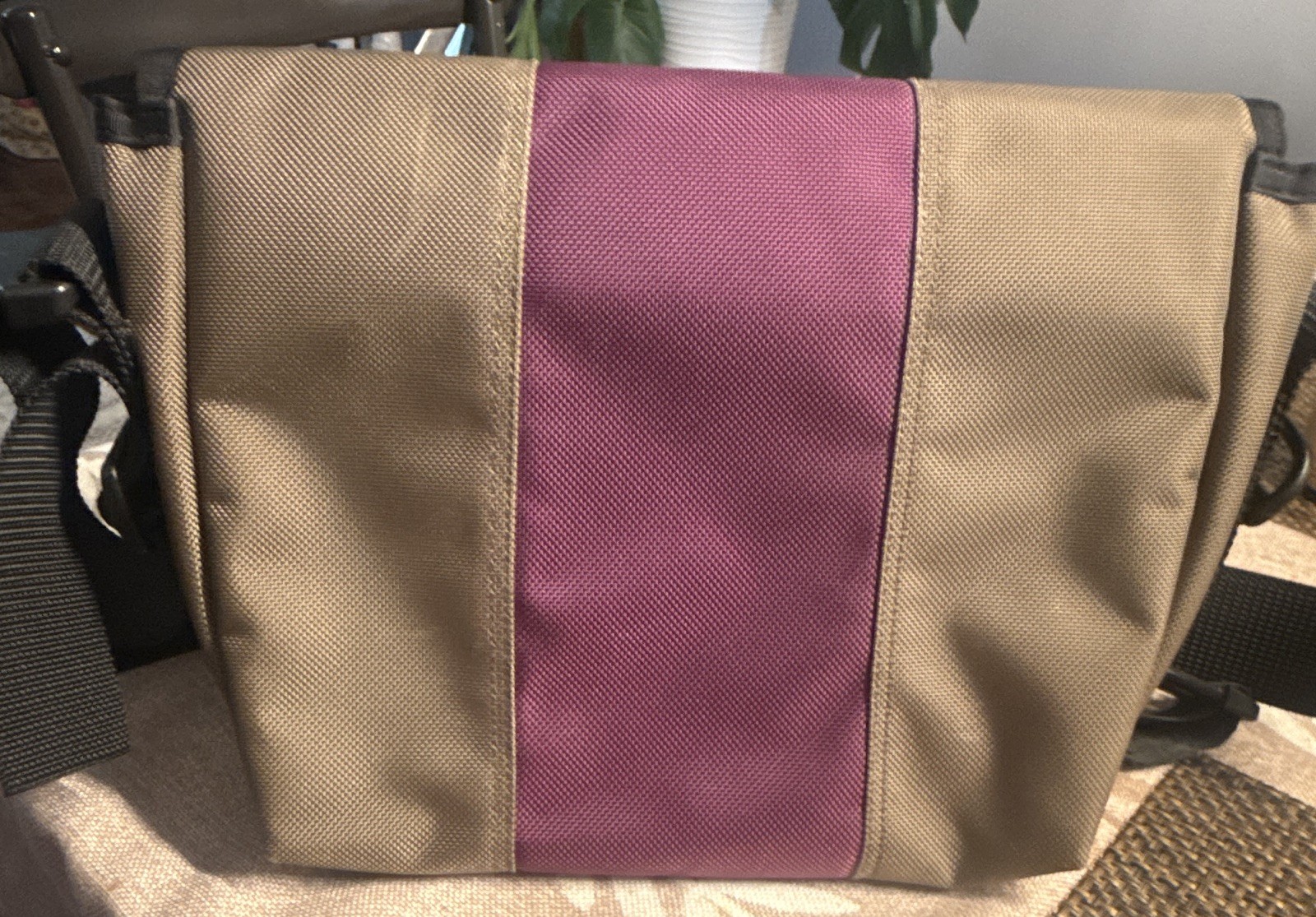 Timbuk2 Colorblock Messenger Bag Gray Purple Black Red Adjustable Strap Buckle
