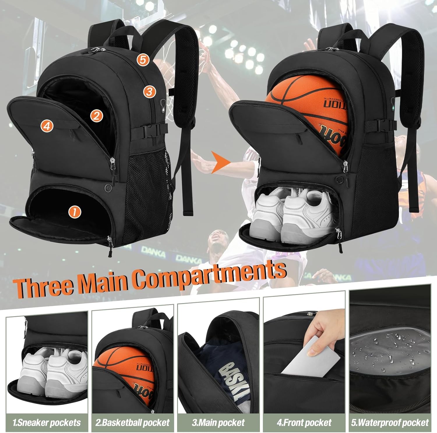 OCKLILY Basketball Backpack – Large Sports Equipment Bag with Ball Holder & Shoe