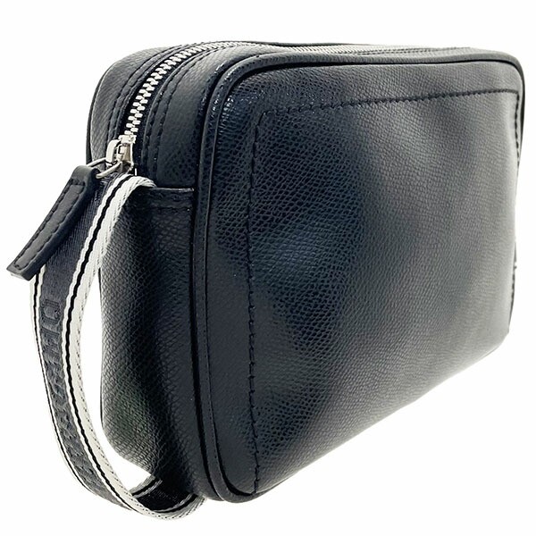 ■Authentic Salvatore Ferragamo logo clutch bag in black leather (size 24 8811).