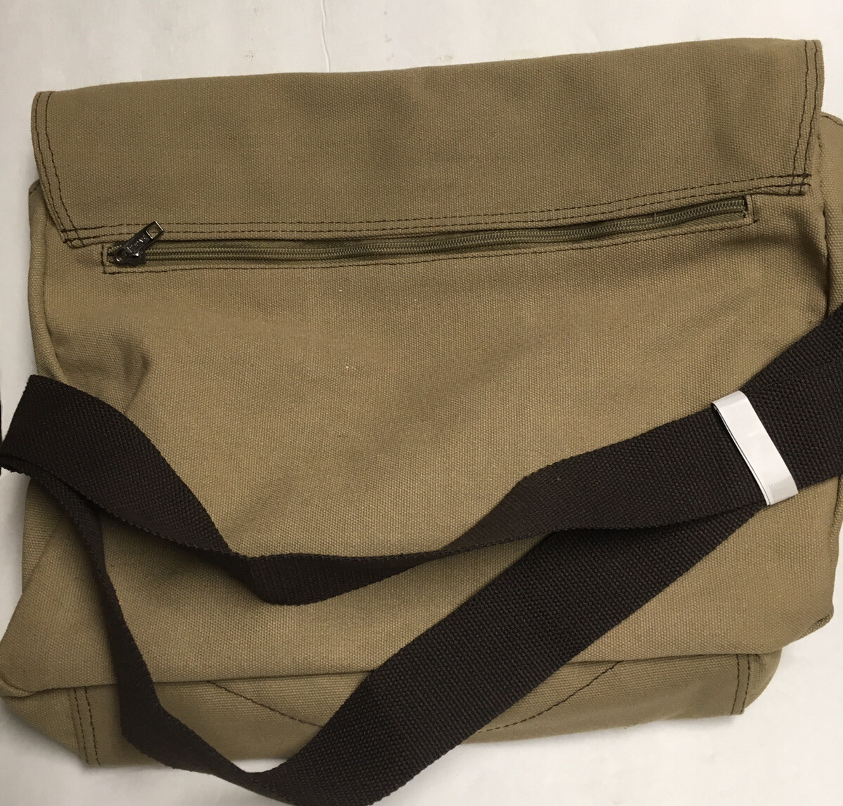 NEW CANVAS COTTON BLEND 16″ MESSENGER BEIGE CAMEL COLOR W/ BROWN TRIM
