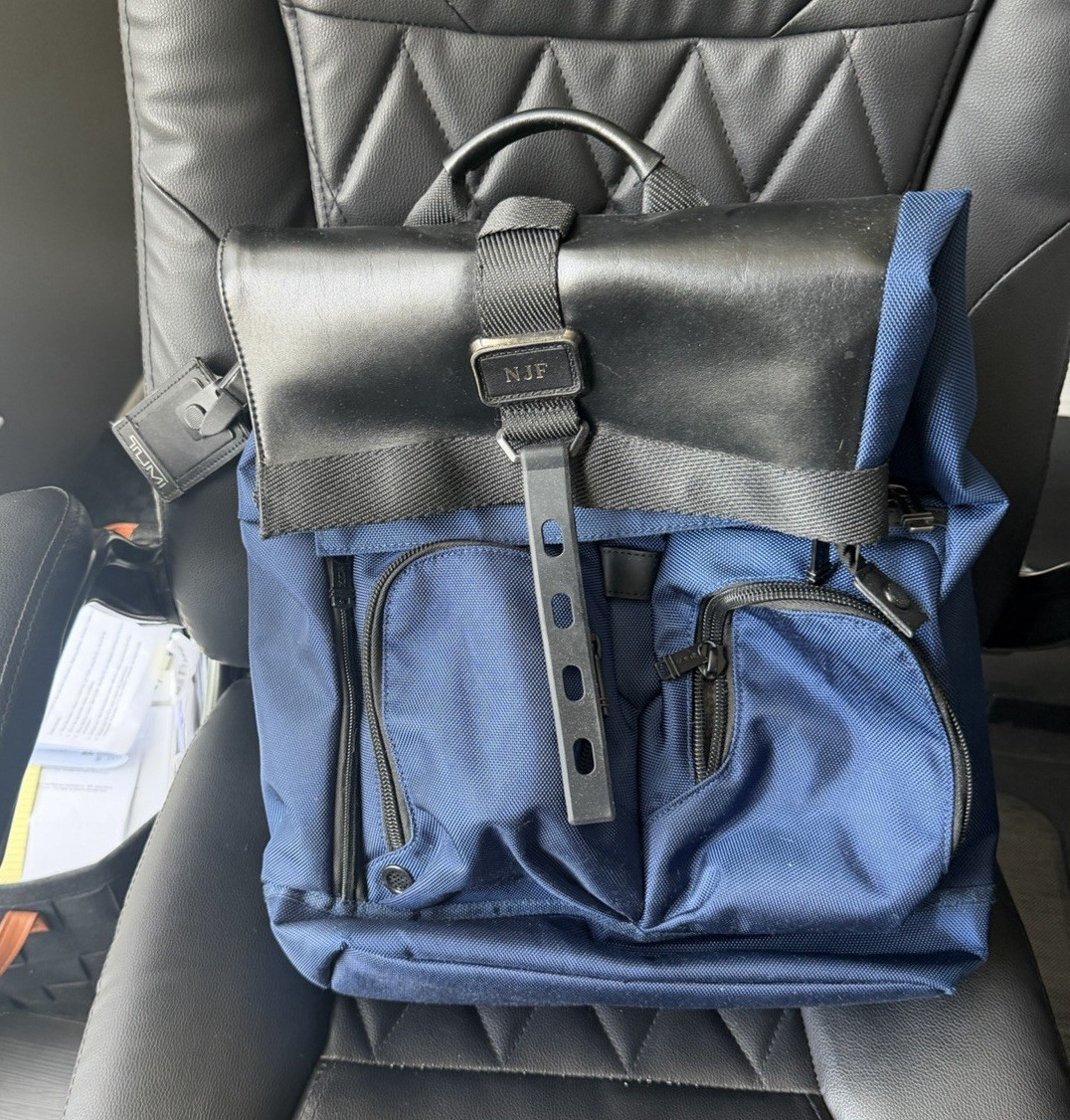 TUMI Blue/Black Roll-Top Backpack Buckle & Zip Closure, Pockets, Travel