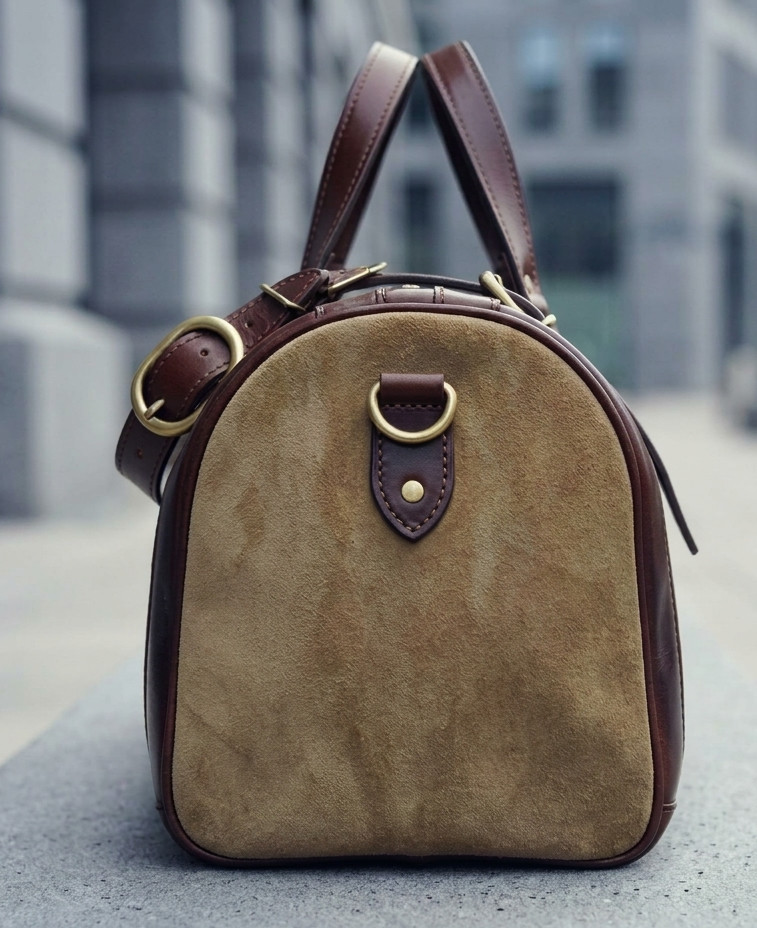 Cowhide Leather Duffel Bag | Cow Leather Patch Olive Weekender bag Travel Bag