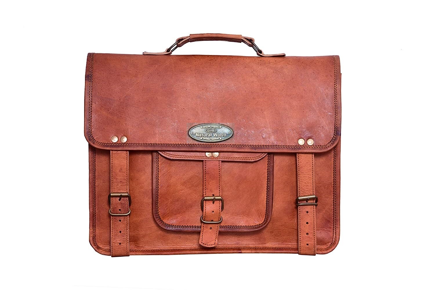18 Inch Unisex Leather Vintage Messenger Shoulder Satchel Laptop Briefcase Bag