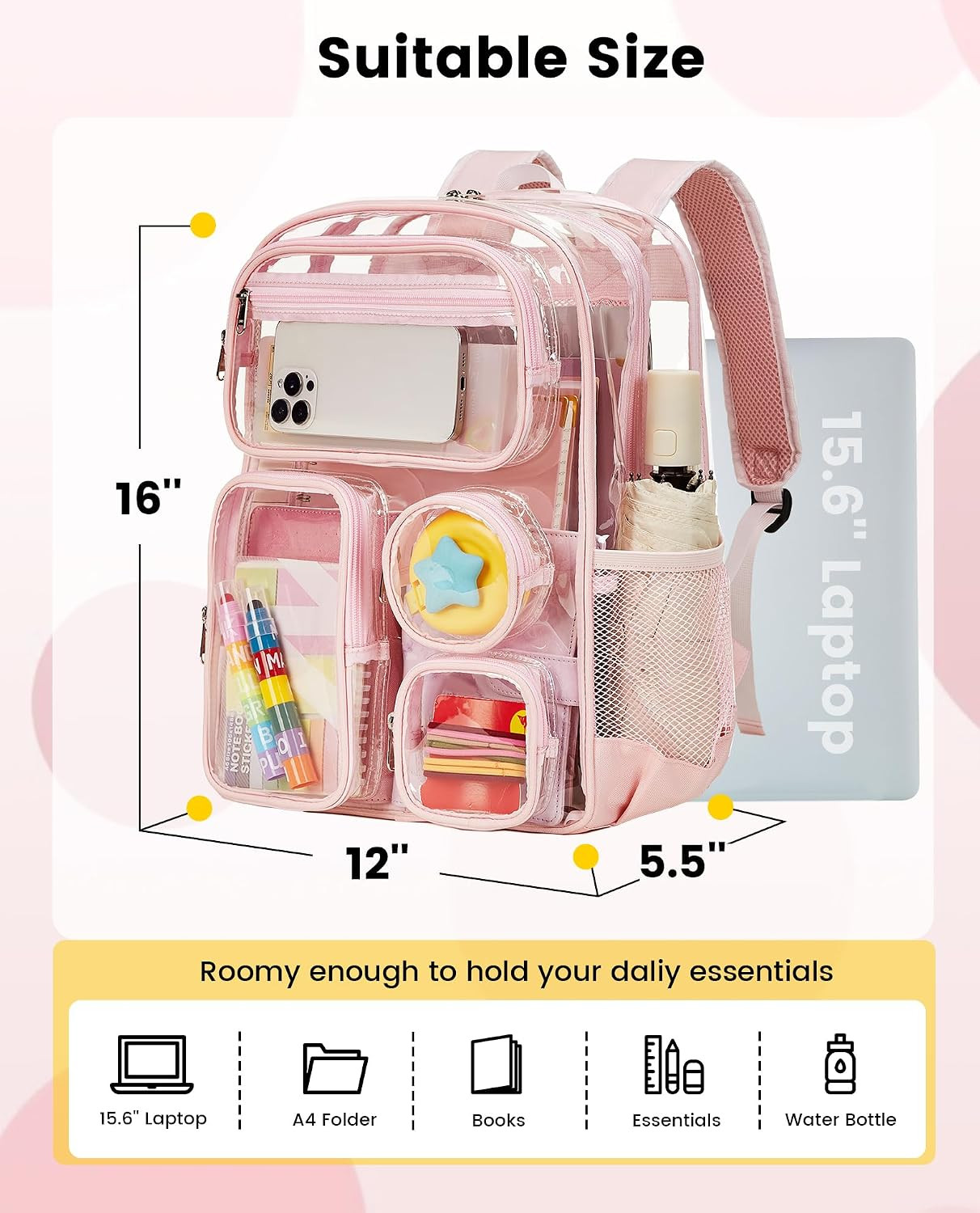 Clear Backpack Heavy Duty – Clear Backpacks for School Large Transparent Bookbag