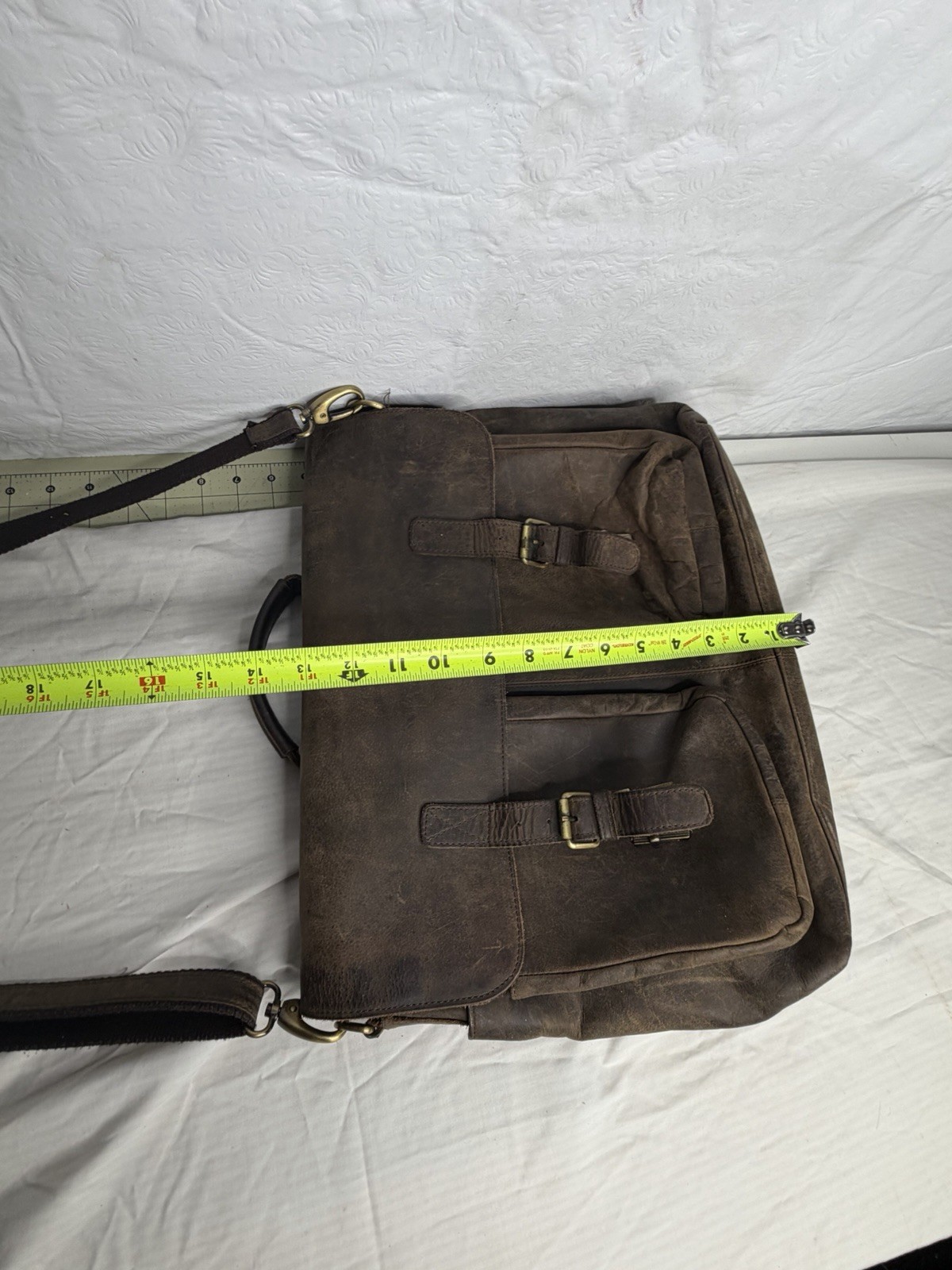 Komalc Full Grain Brown Distressed Leather Messenger Bag Computer Organizer