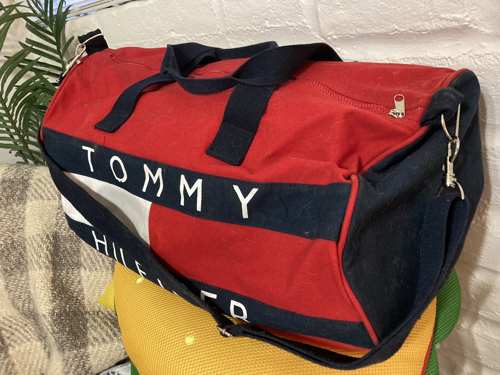 Vintage 90’s Tommy Hilfiger Big Flag Canvas Duffel Gym Travel Bag