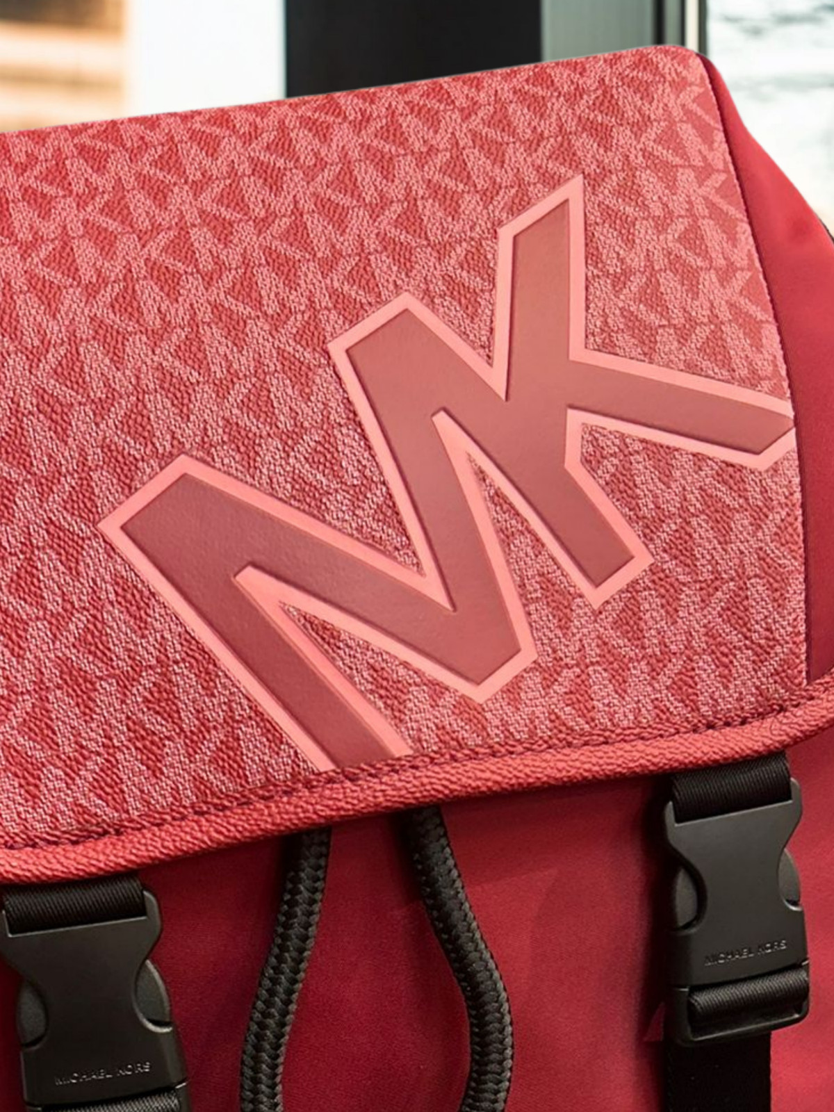 Michael Kors Cooper Men Signature Logo and Nylon Pocket Travel Backpack Cherry