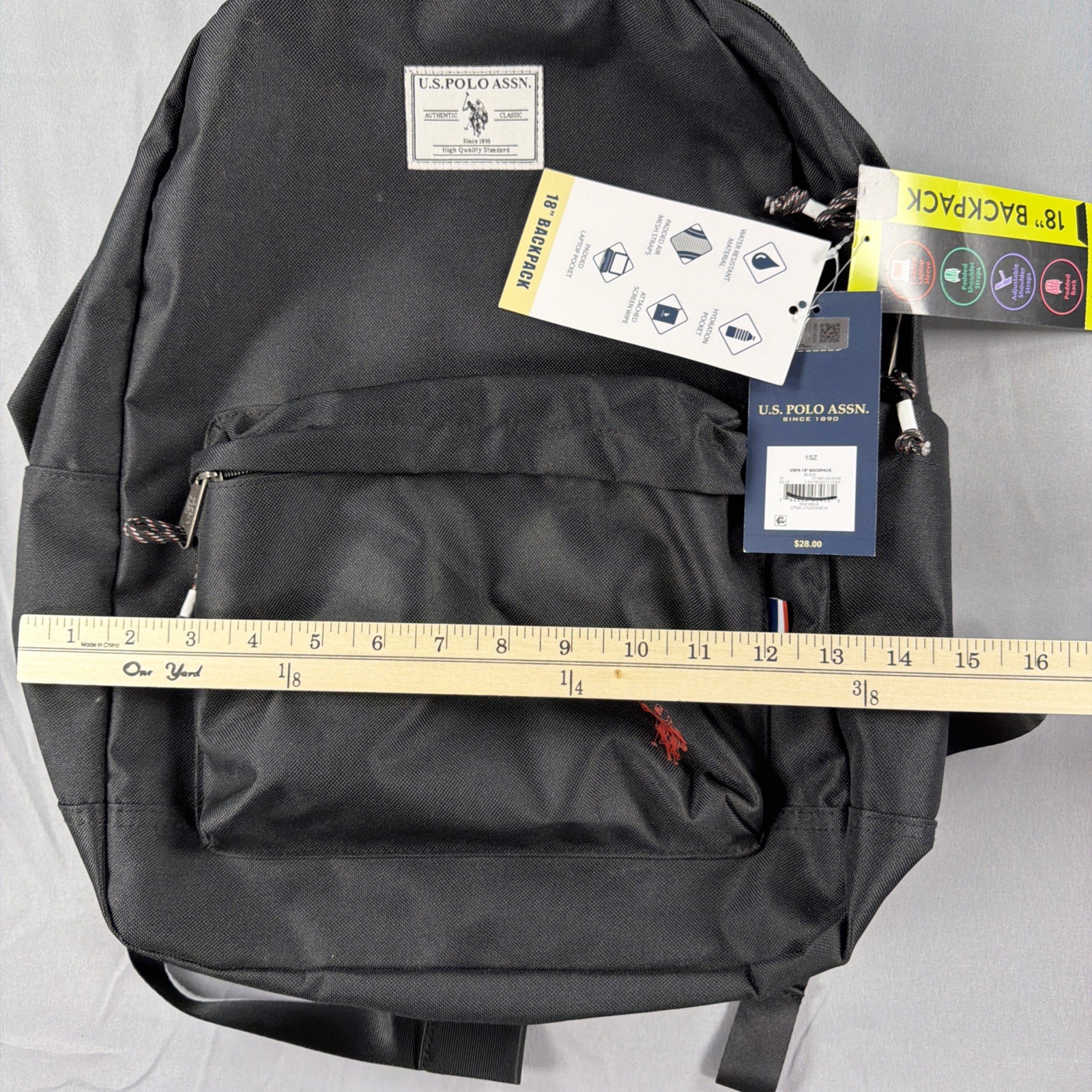 U.S. Polo Assn Backpack 18″ Black School Travel Laptop Bag NWT Classic Logo