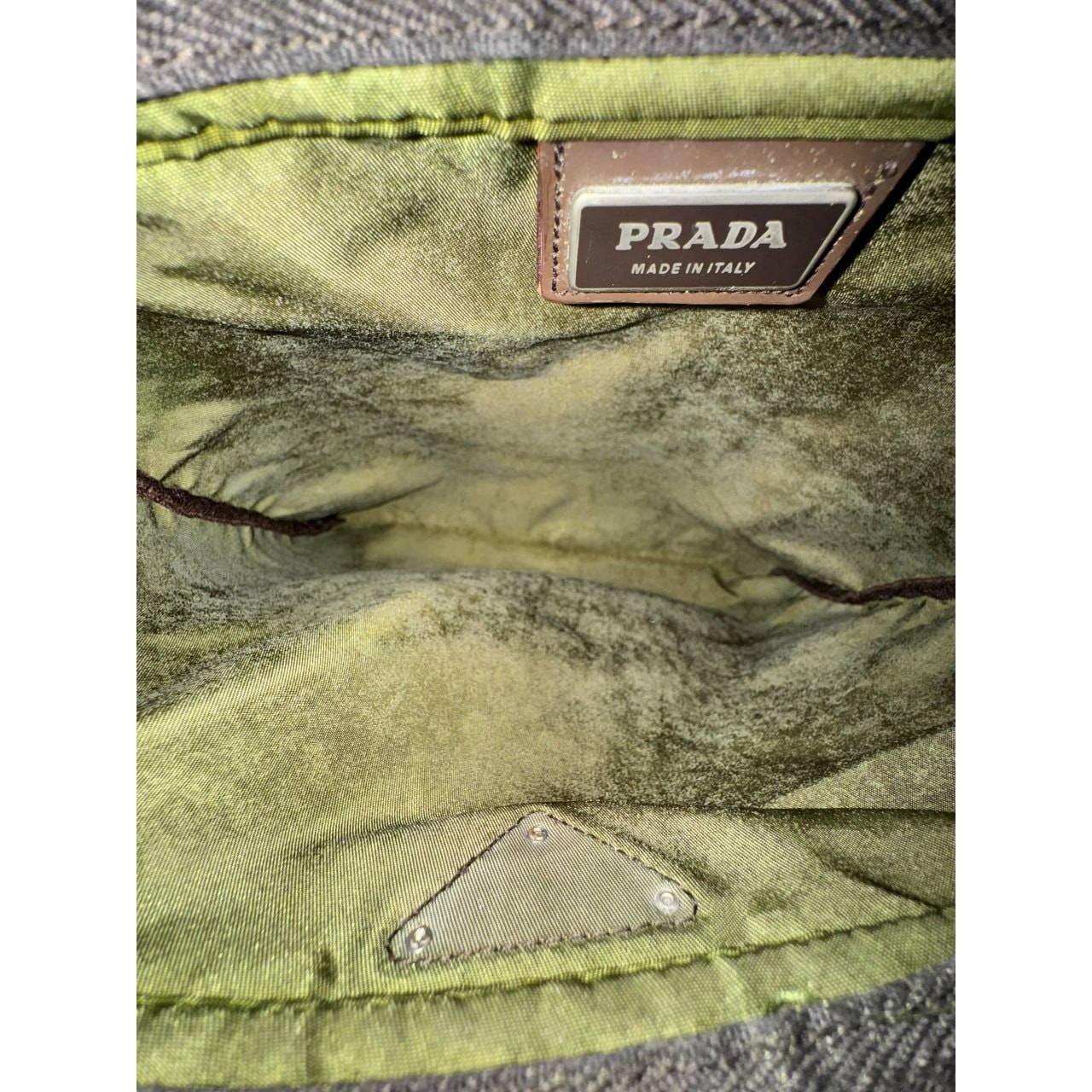 Prada Nylon Crossbody Bag Olive Green Leather Trim
