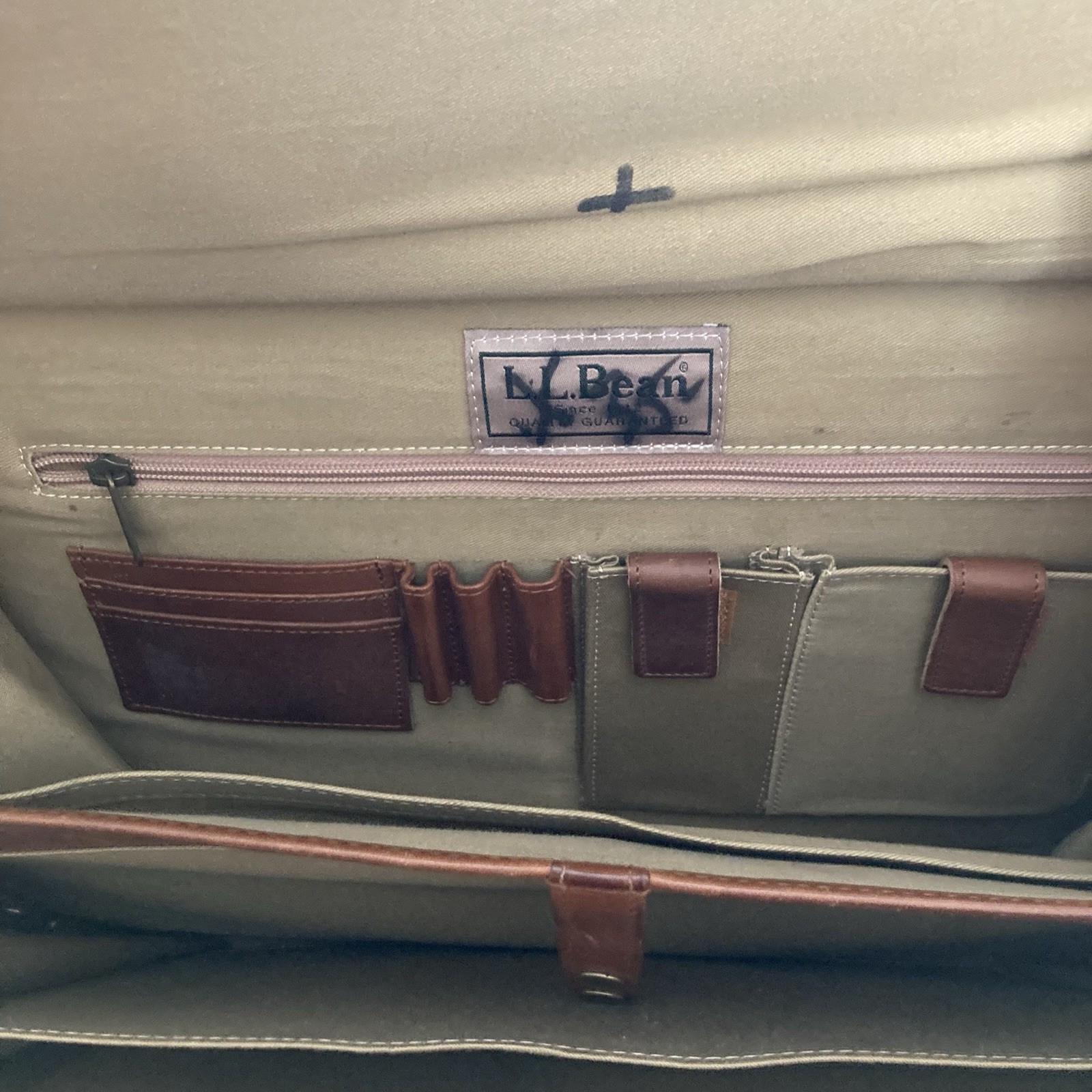 Vtg LL Bean Brown Leather Briefcase Attaché Organizer 17” x 12.5” Business Folio