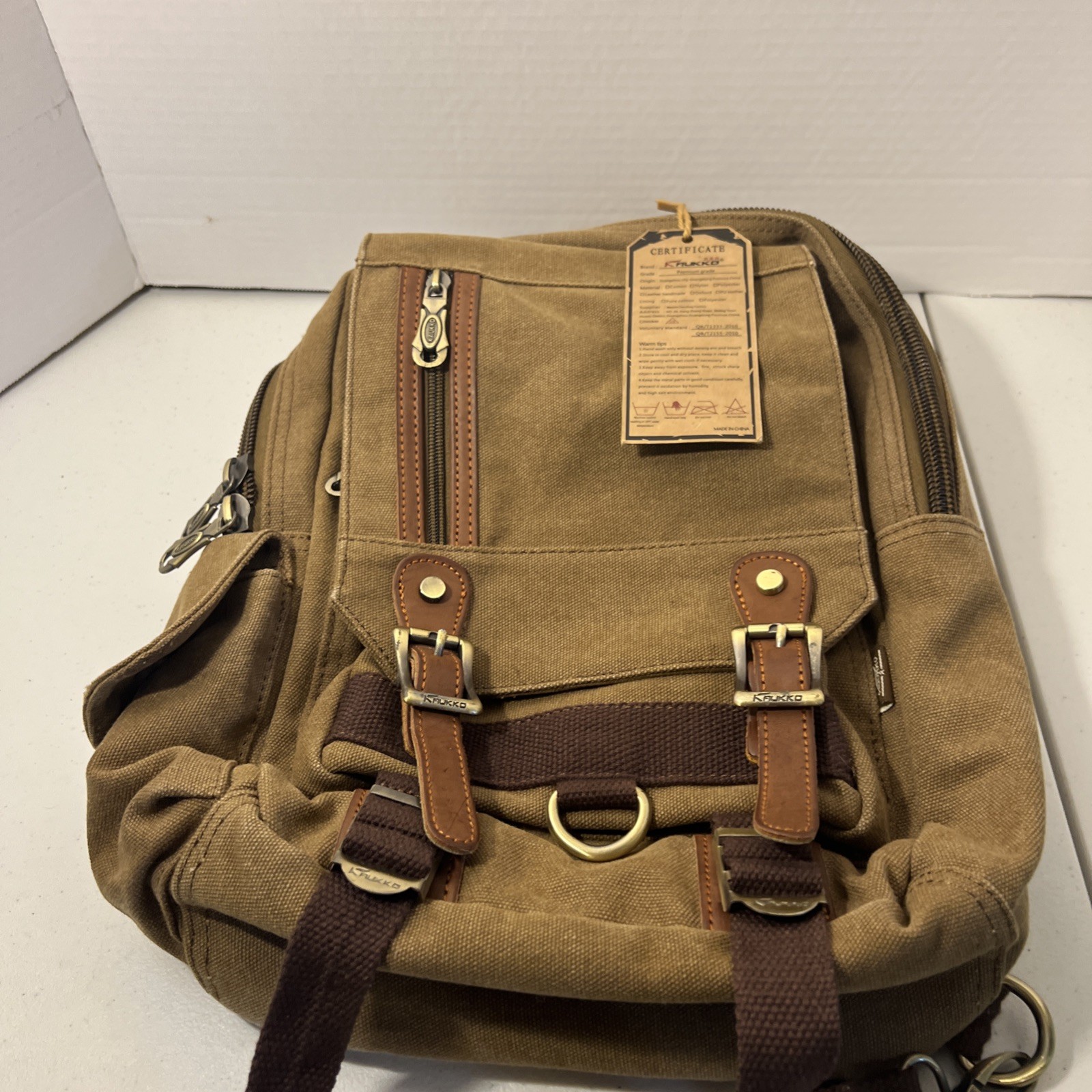 KAUKKO CROSSBODY CANVAS SLING BAG BACKPACK HIKING RUGGED BROWN/TAN – UNISEX