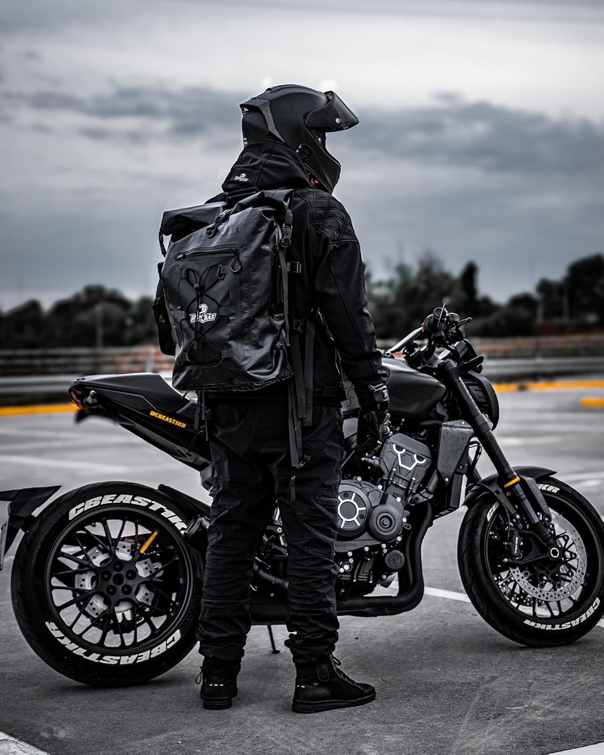 Waterproof Motorcycle Sissy Bar Bag 35L Tail Bag Travel Duffle Backpack Black