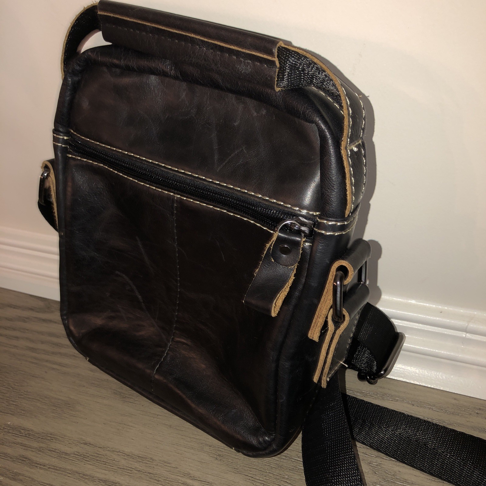 BULLCAPTAIN Leather Men Shoulder Bag Small Men Bag Vintage Casual Bag 9″