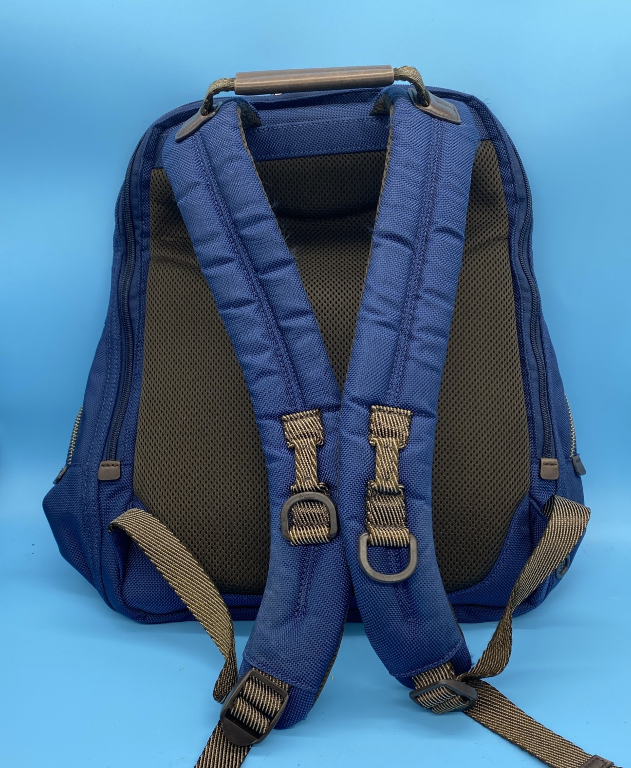 Tumi Alpha Bravo Knox Backpack Deluxe Navy Blue Ballistic Nylon & Brn Leather