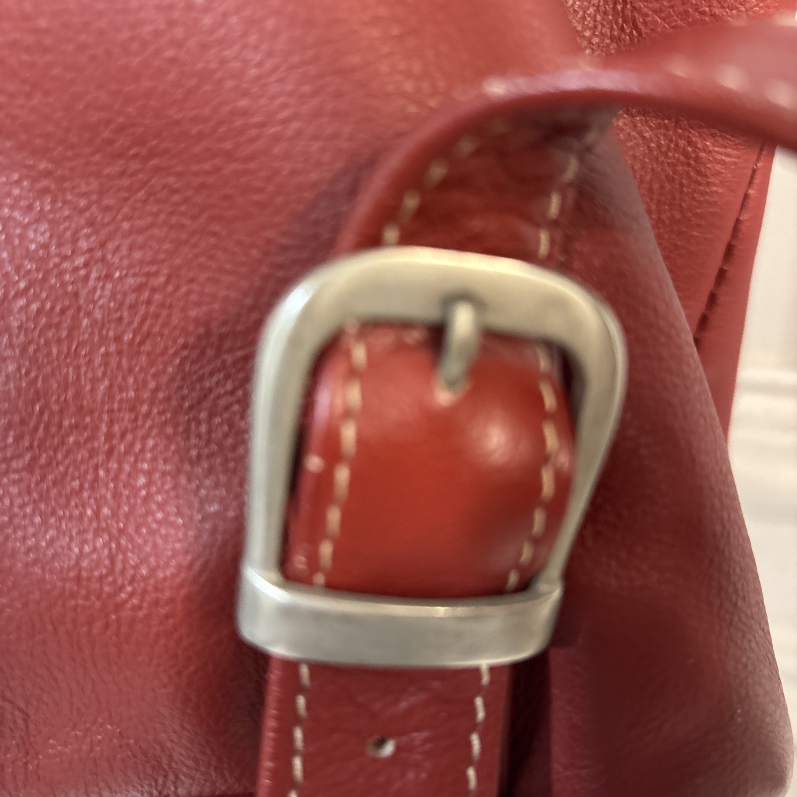 Piel Genuine Leather Red Backpack Purse With Straps Buckle Snap Closure.