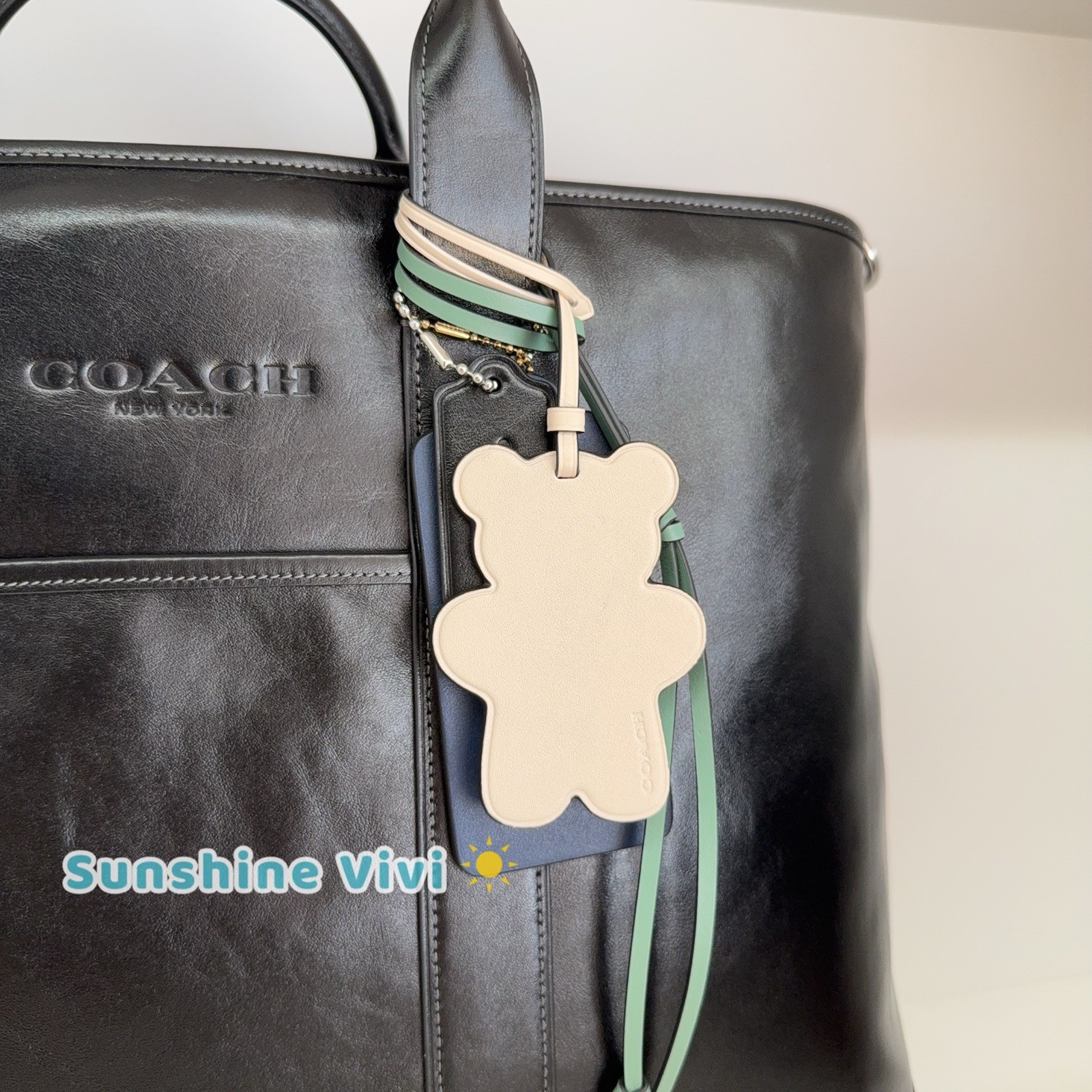 NWT Coach Grayson Tote Bag Charm CDY45 Silver/Black Shiny smooth Calf Leather