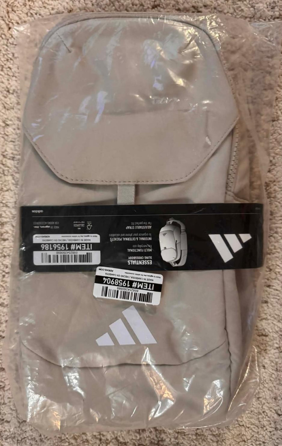 Adidas Essentials Sling Crossbody Bag Cream Adjustable Strap NWT Compact Travel