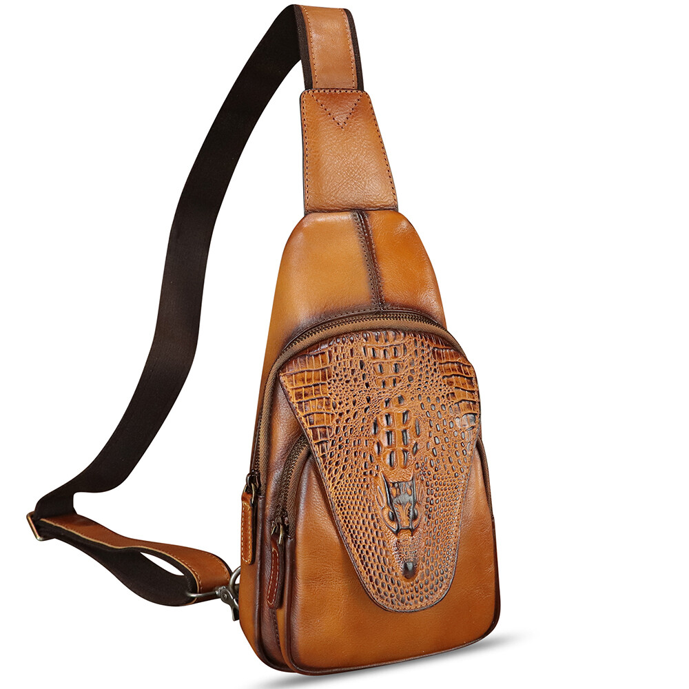 Genuine Leather Sling Bag Men Wome Retro Leather Crossbody Bag Chest Sling Purse