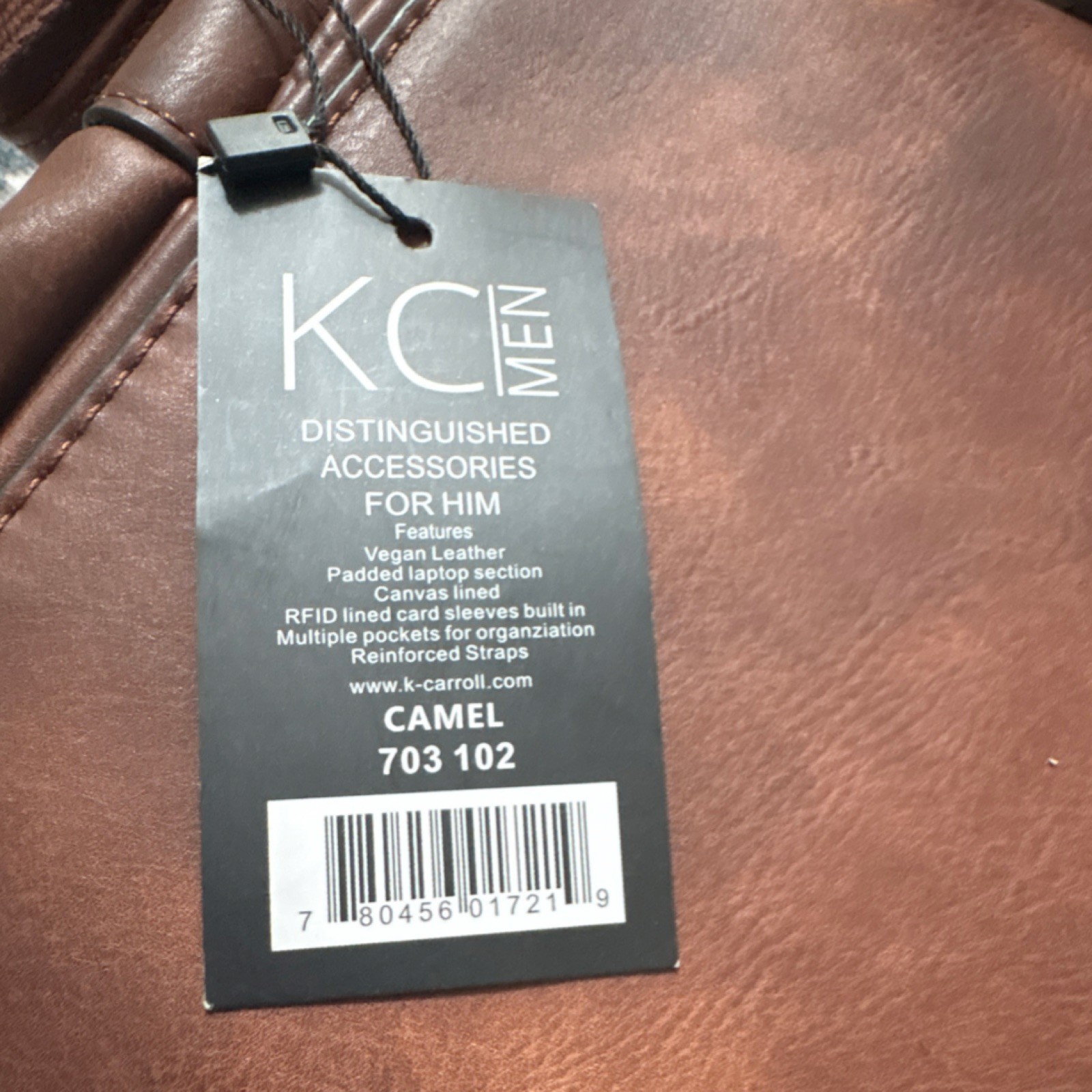 K Carroll Camel Men’s RFID Messenger Bag Padded Laptop Section Multiple Pockets