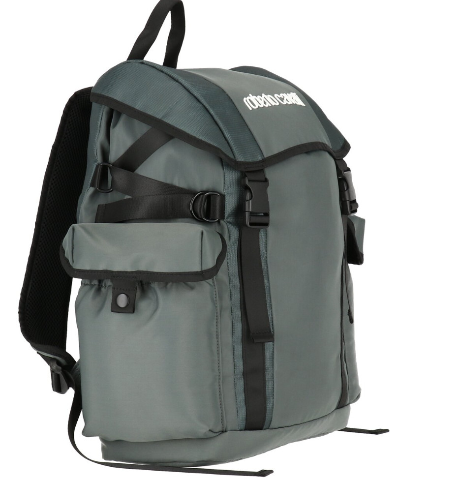 Roberto Cavalli Casual Sport Utility Logo Backpack Bag Green