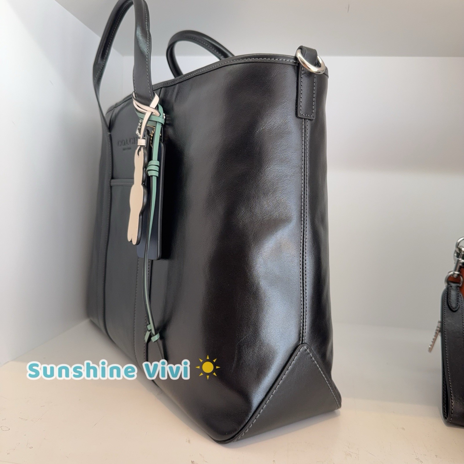 NWT Coach Grayson Tote Bag Charm CDY45 Silver/Black Shiny smooth Calf Leather