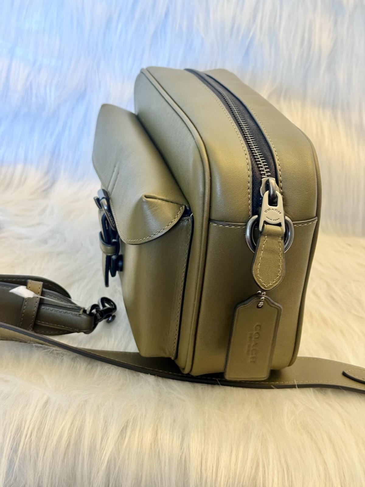 NWT COACH MEN’S Warner Crossbody Bag Smooth grain leather CBI63 QB/GREEN