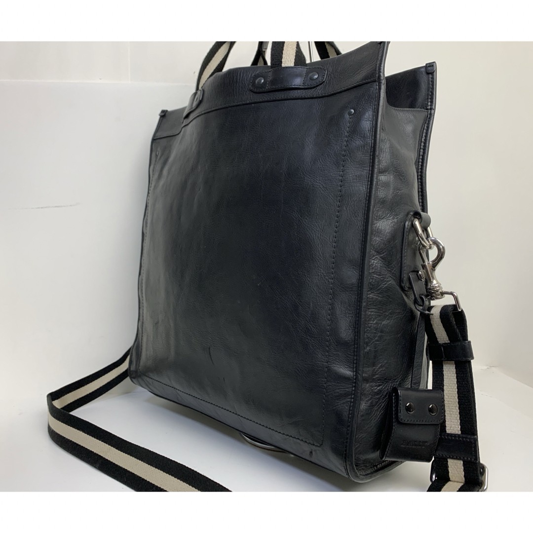 BALLY Leather 2-Way Tote Bag Shoulder Designer Spacious Vintage 39x43x12cm