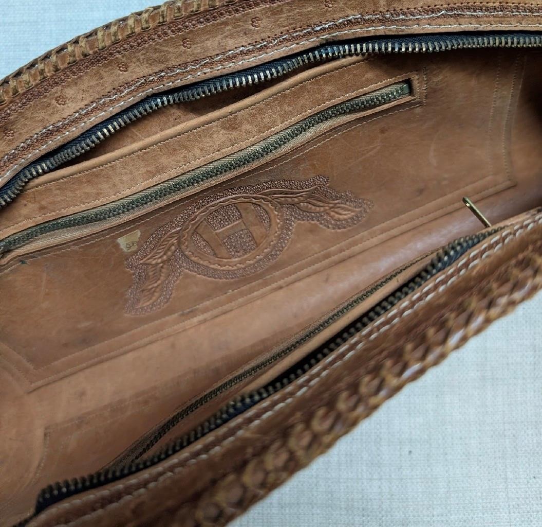 vintage TOOLED saddle bag WESTERN handcrafted leather tote 15″ toiletry clutch