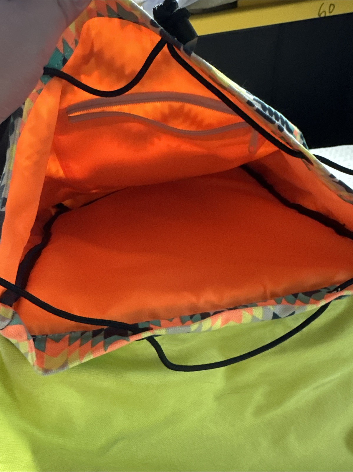 KAVU Two Strap Paracord Backpack Colorful Neon Print Travel Bag Many Pockets