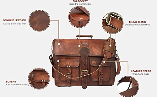 Leather Messenger Bag 18″ Laptop Crossbody Satchel Briefcase for Men – Vintag…