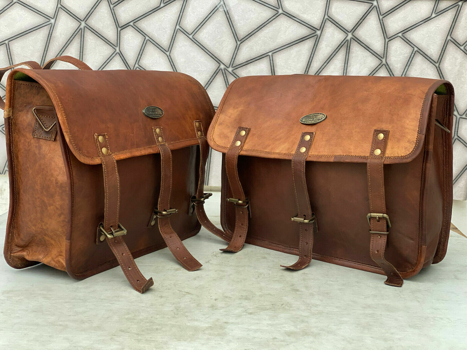 Leather Saddle Bags Motorcycle Panniers Luggage Bags (Motorcycle Bags) New Large