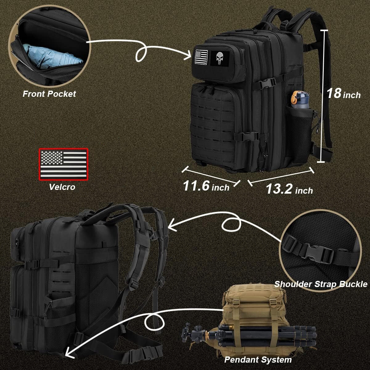 Tactical Military Backpack 45L Large Waterproof Rucksack Hiking Laptop Backpack