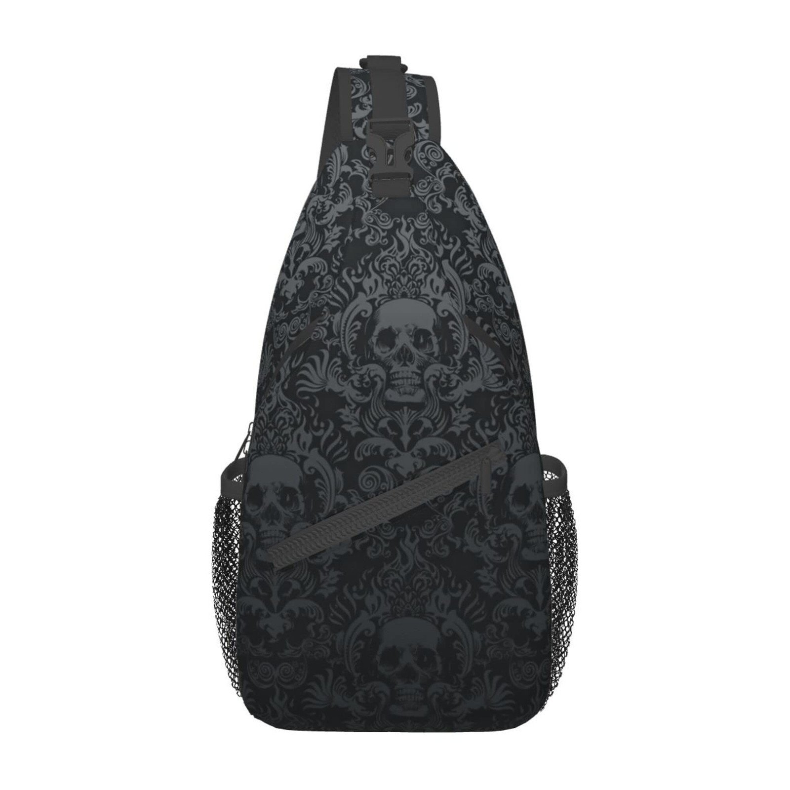Skull Sling Bag,Victorian Gothic Sling Backpack Black Crossbody Bag Men Casua…