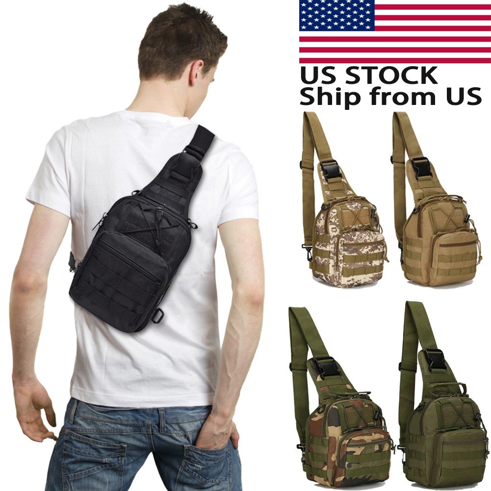Men Backpack Molle Tactical Sling Chest Pack Shoulder Bag Outdoor Hiking Travel