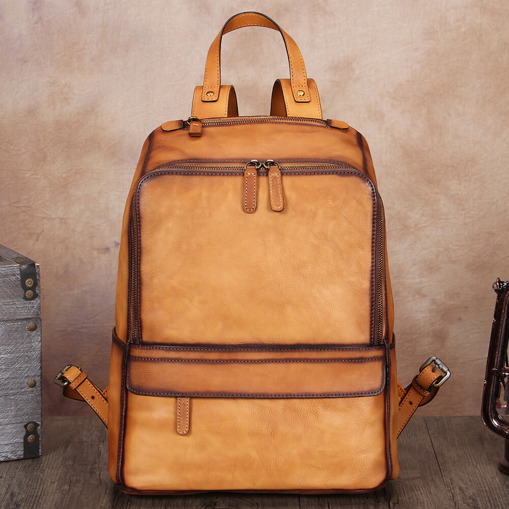 Genuine Leather Backpack Purse Men Vintage Rucksack Daypack for Travel Laptop