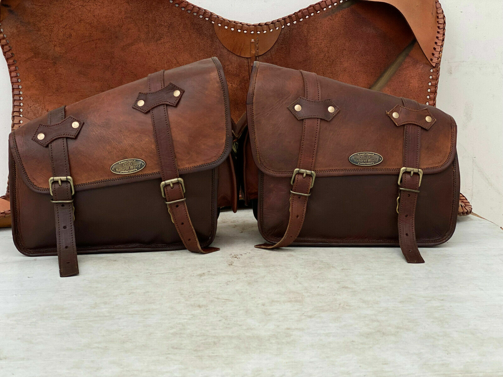 Leather Motorcycle Saddle Bags Saddlebag Luggage Bag Sportster 3 Pcs Large