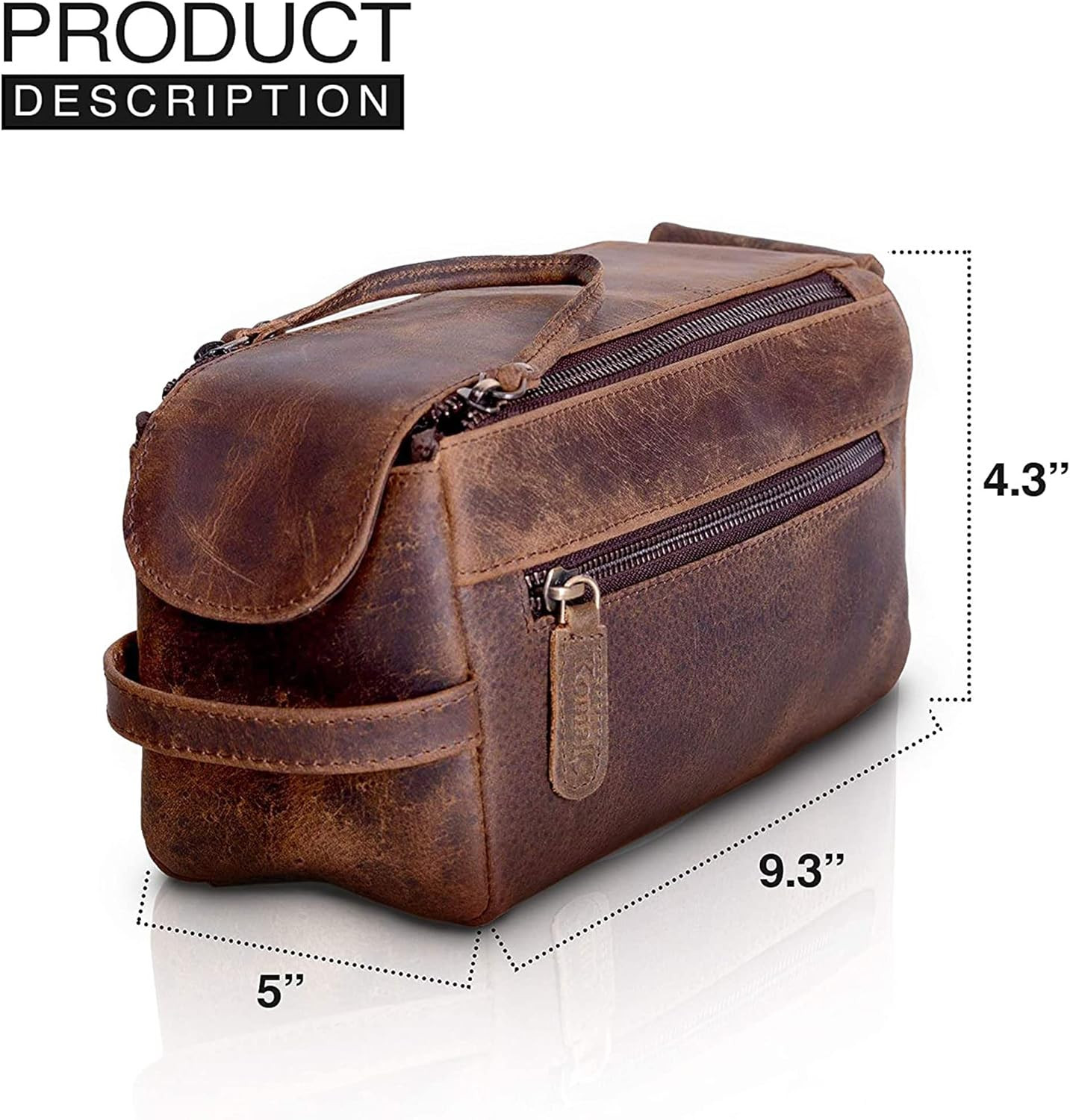 Komalc Premium Buffalo Leather Toiletry Bag for Men & Women with Water Resistant