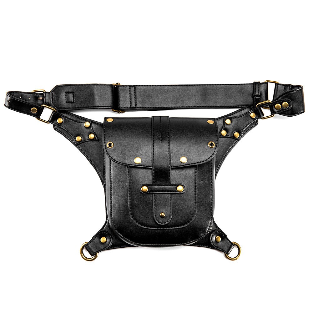 GEARDUKE Motorcycle Gothic Steampunk Leather Crossbody Shoulder waist Chest Bag