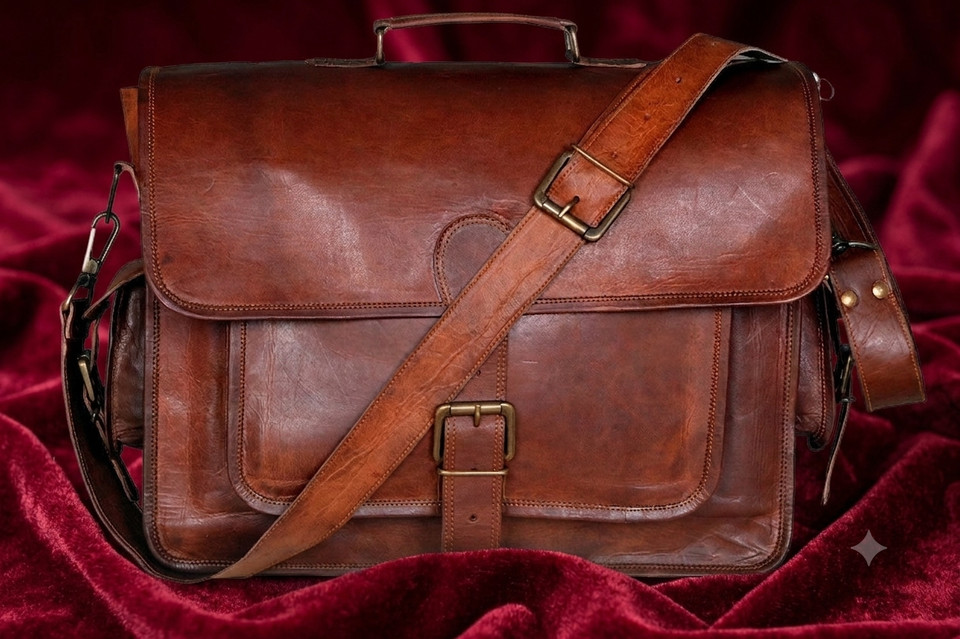 Vintage Goat Leather Laptop Bag Handmade Goat Leather Spacious Bag New