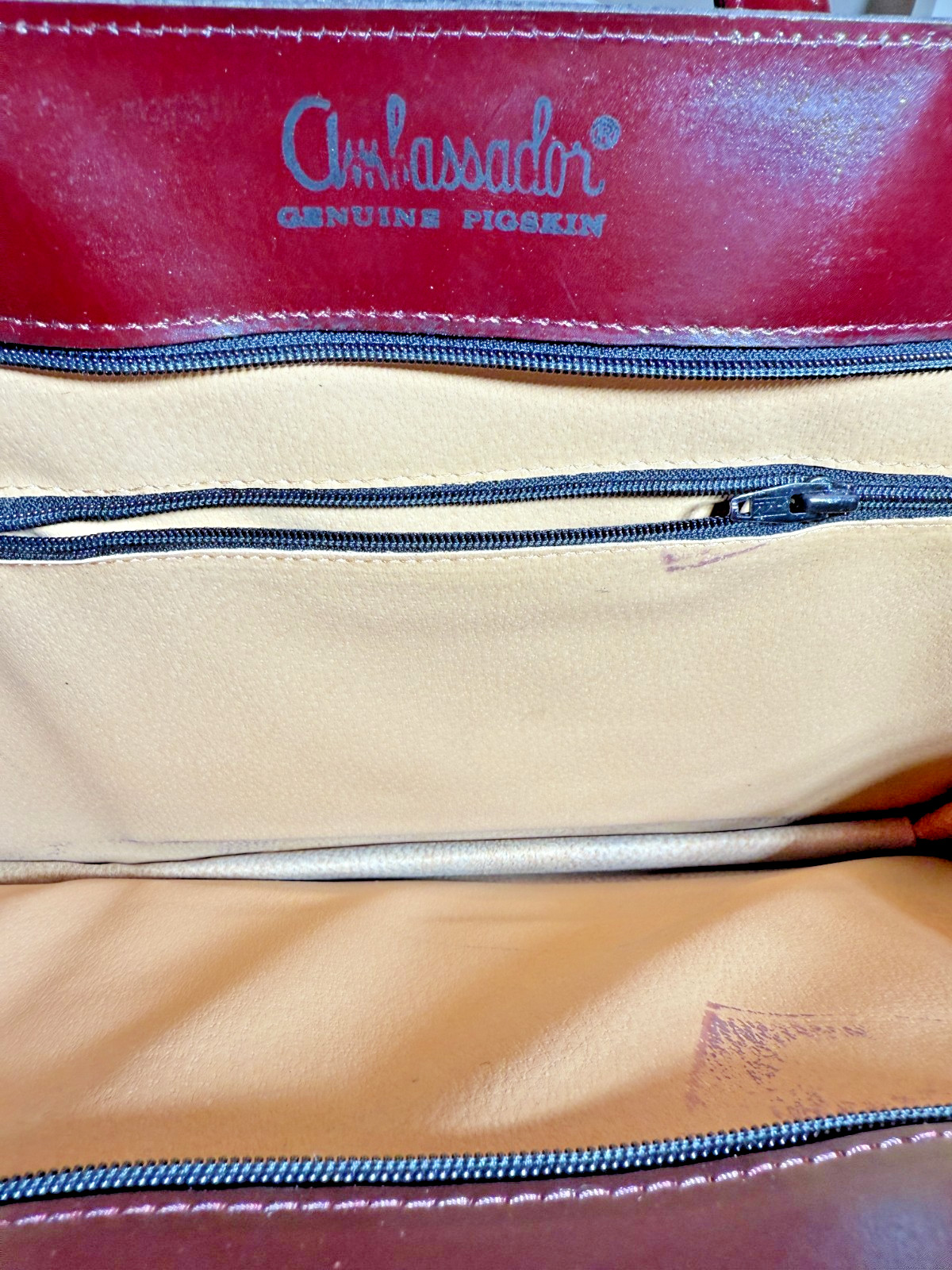 Vintage AMBASSADOR Burgundy Genuine Pigskin Leather Laptop Attaché Made in Roman