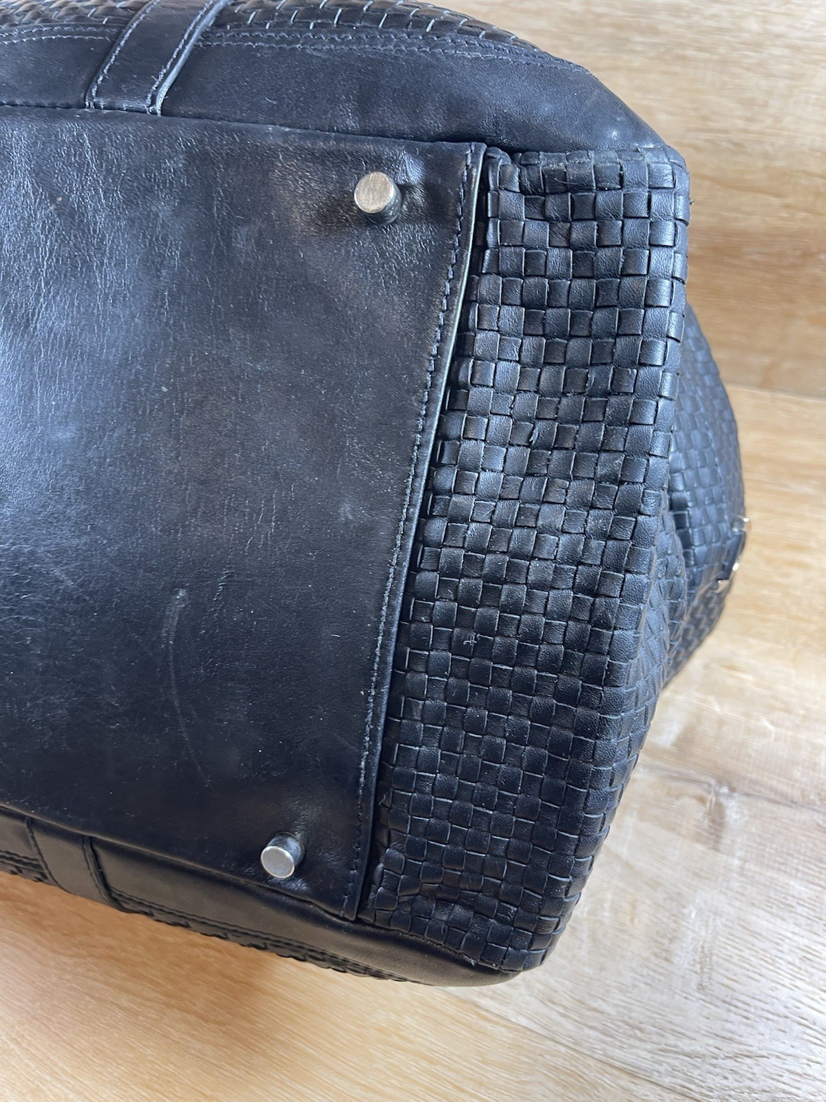 Cole Haan Black Woven Leather A Line Duffle Weekender Bag $2595