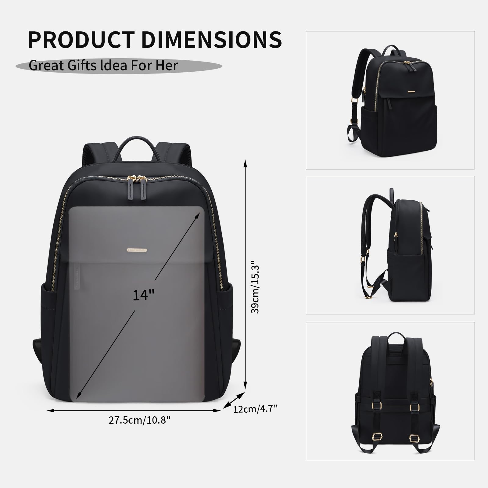 Women Laptop Backpack Separate Compartment Fits 14 Inch Notebook Casual Work